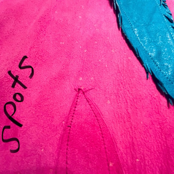 Vintage Coat Womens XL Laise Adzer Pink Leather Feather Fringe Maxi Vest Duster - Picture 11 of 16